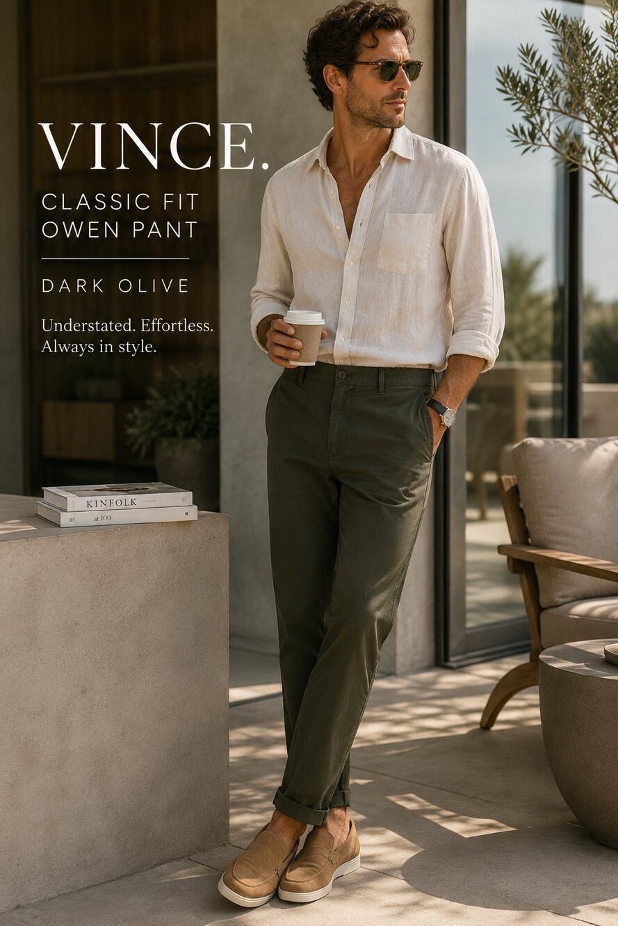 Vince Classic Fit Owen Pant Men’s XL Dark Olive Stretch Cotton Chino